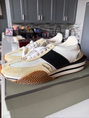Tom Ford Cream & Black Platform Runner Sneakers